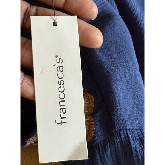 Blue Rain Francesca's Bohemian Embroidered Mini Dress Blue NWT Size S A-line - Picture 10 of 11